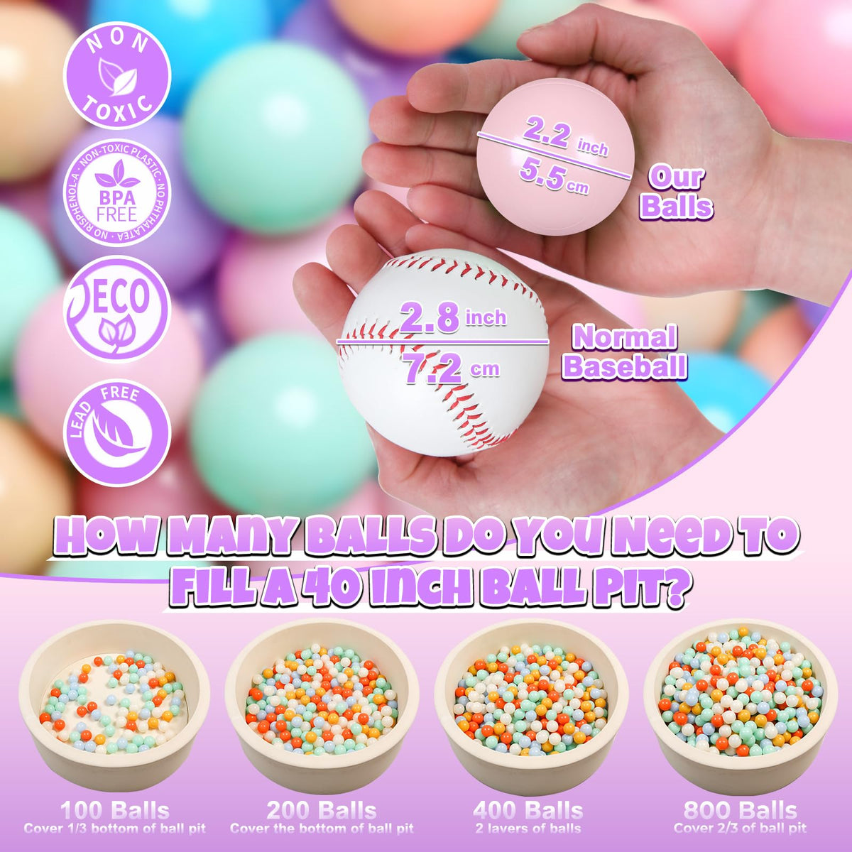 GOGOSO non-toxic 100-count mix colors plastic balls are BPA-free.