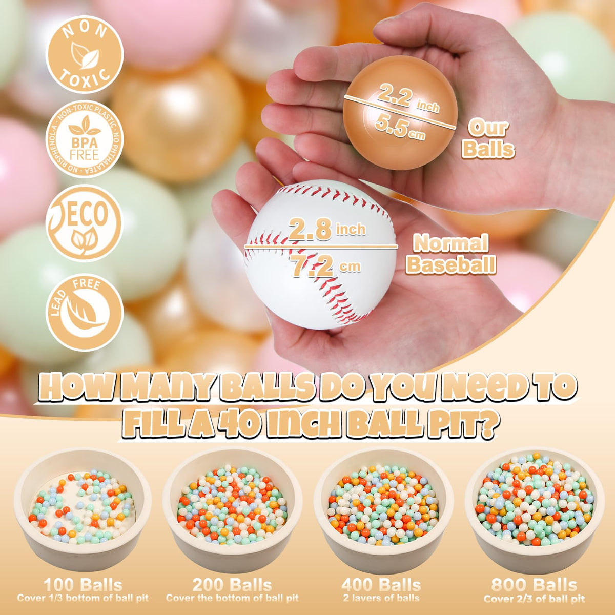 GOGOSO 2.2 inch diameter balls designed for easy grip and development-friendly play.
