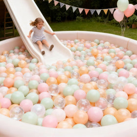GOGOSO pink gold green white mix brightens play spaces.