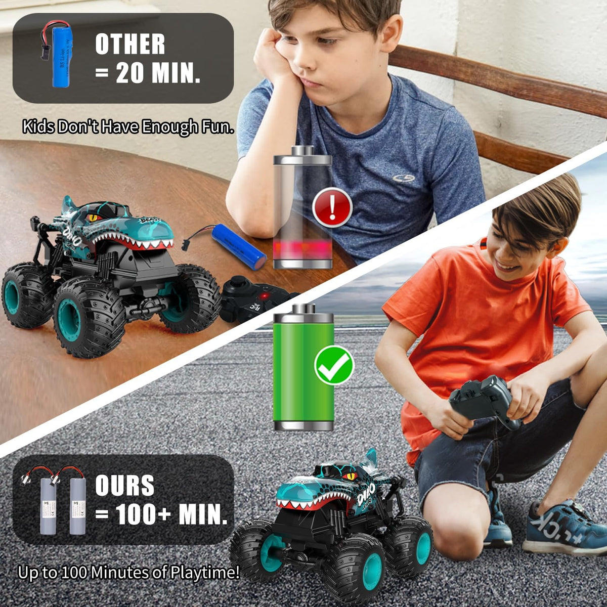 Gohero Monster Truck batteries charging via USB for longer play