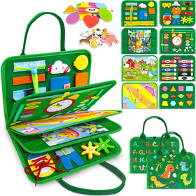 Gojmzo Busy Board 8 pages promotes early learning through hands-on activities.