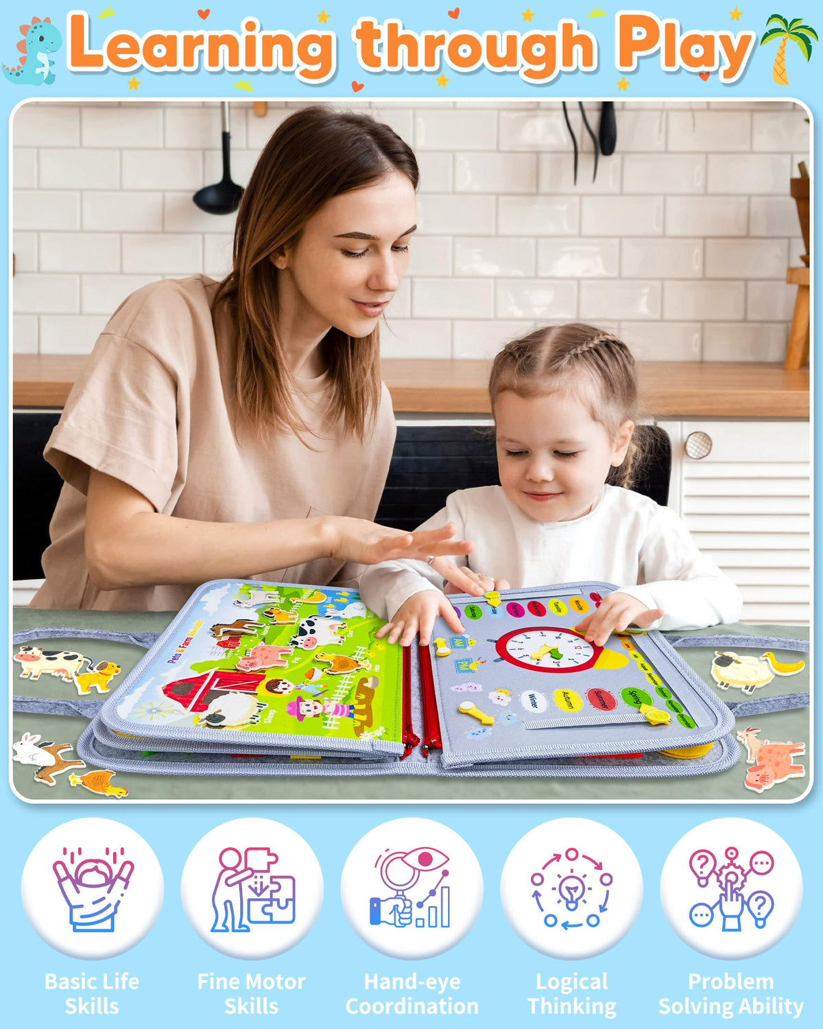 Gojmzo Busy Board clock and calendar page aids time-telling practice