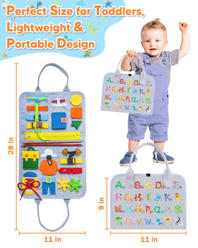 Gojmzo Busy Board is portable for travel and quiet play on trips