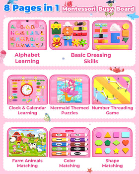 Gojmzo Busy Board shoelace activity strengthens hand-eye coordination.