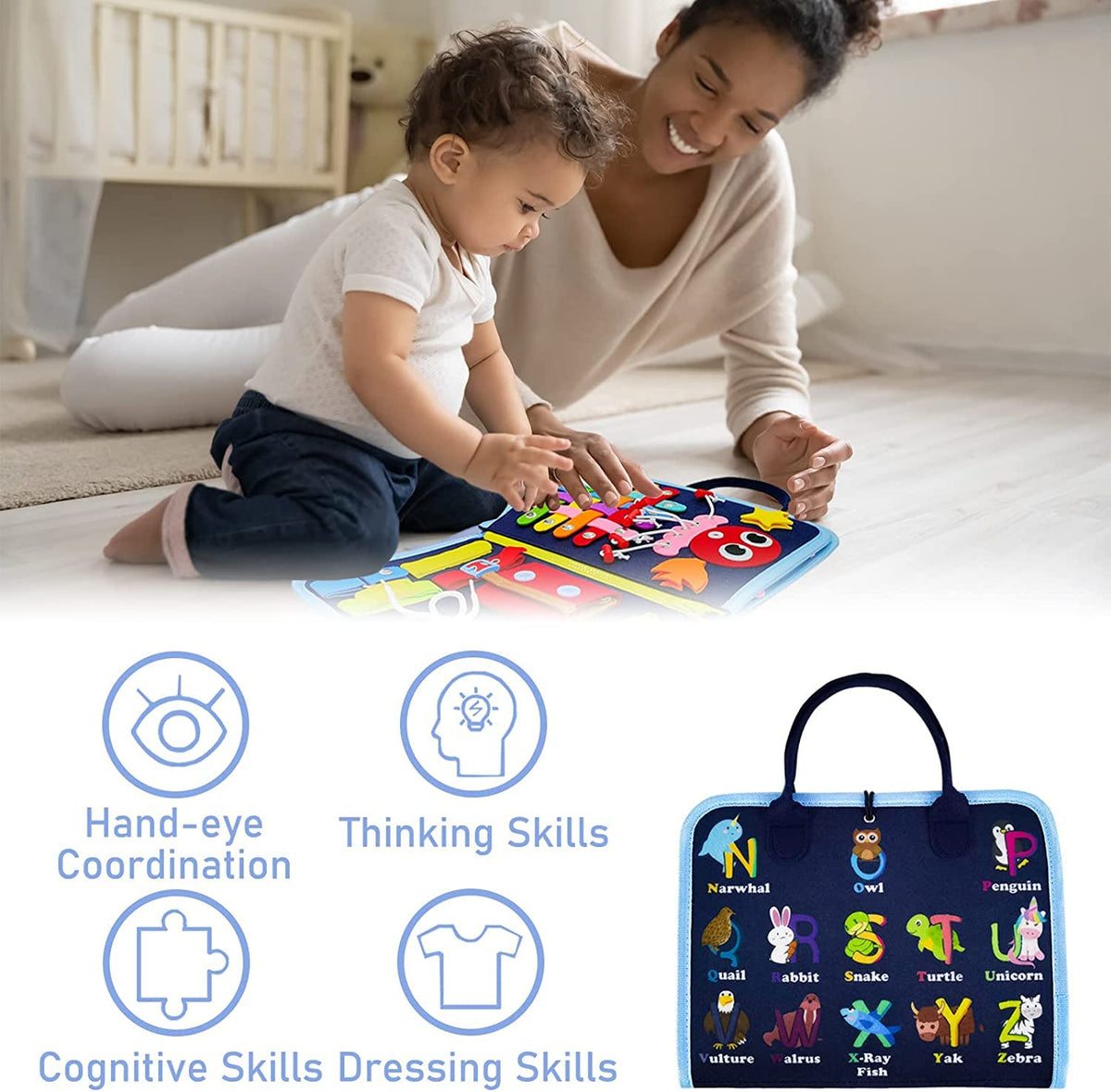 Gojmzo Busy Board soft felt construction - safe, durable play surface for toddlers