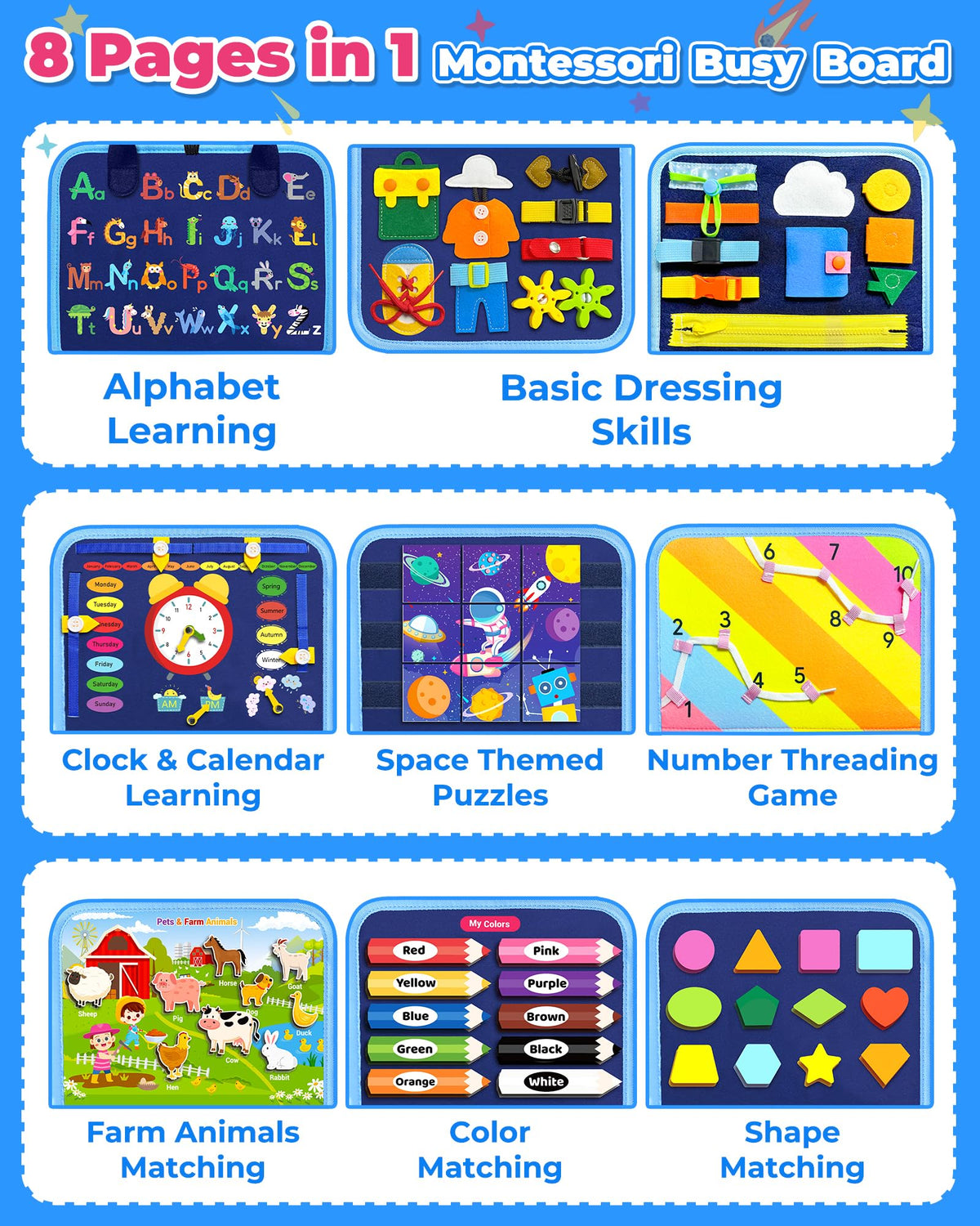 Gojmzo Safe Felt Sensory Board features soft textures and durable stitching.