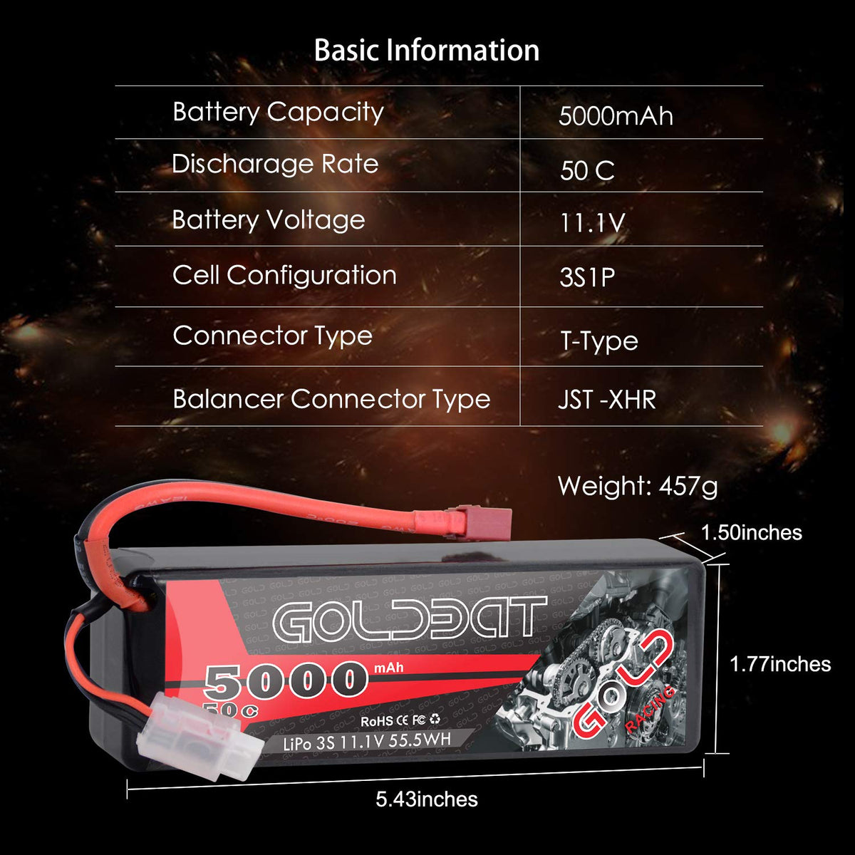 GOLDBAT RC battery with T-connector for fast, reliable charging