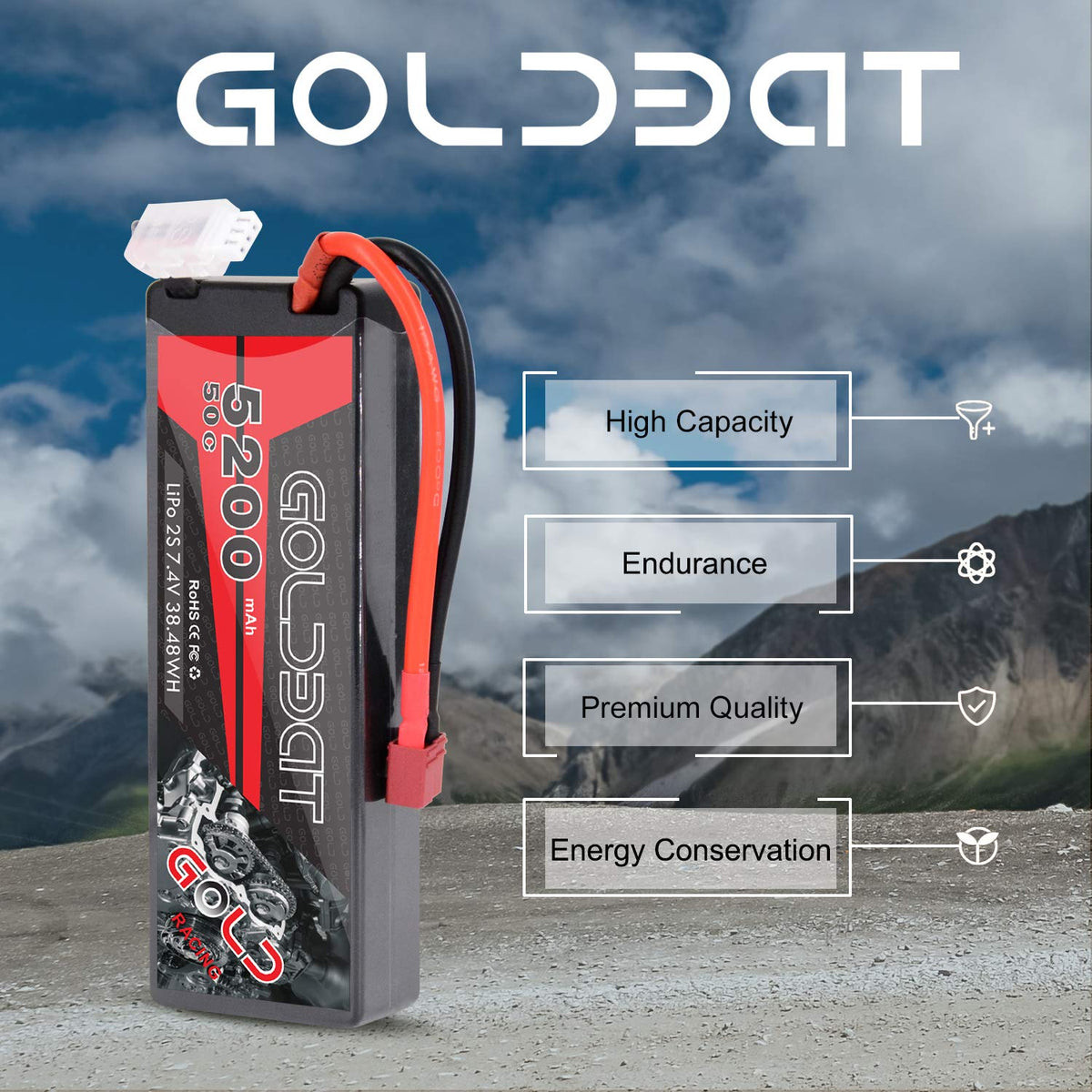 GOLDBAT compact 5.47 x 1.85 x 1.02 inch pack fits tight chassis