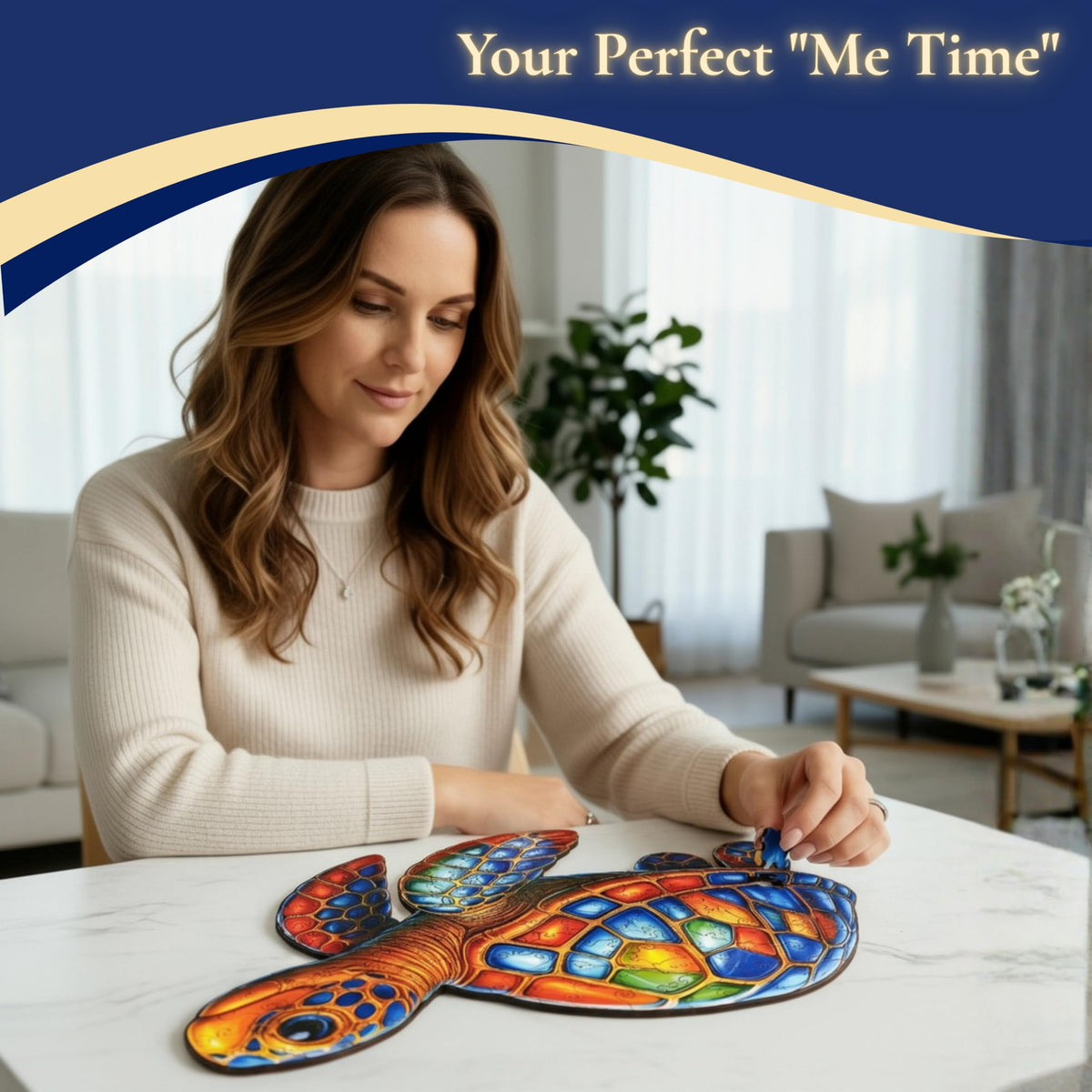 Goldbird Creations laser-cut irregular wooden puzzle pieces for precise fit.