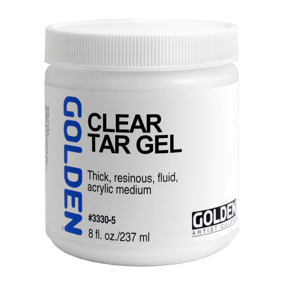 GOLDEN Clear Tar Gel 8 oz jar for pouring and color extension on acrylic surfaces.