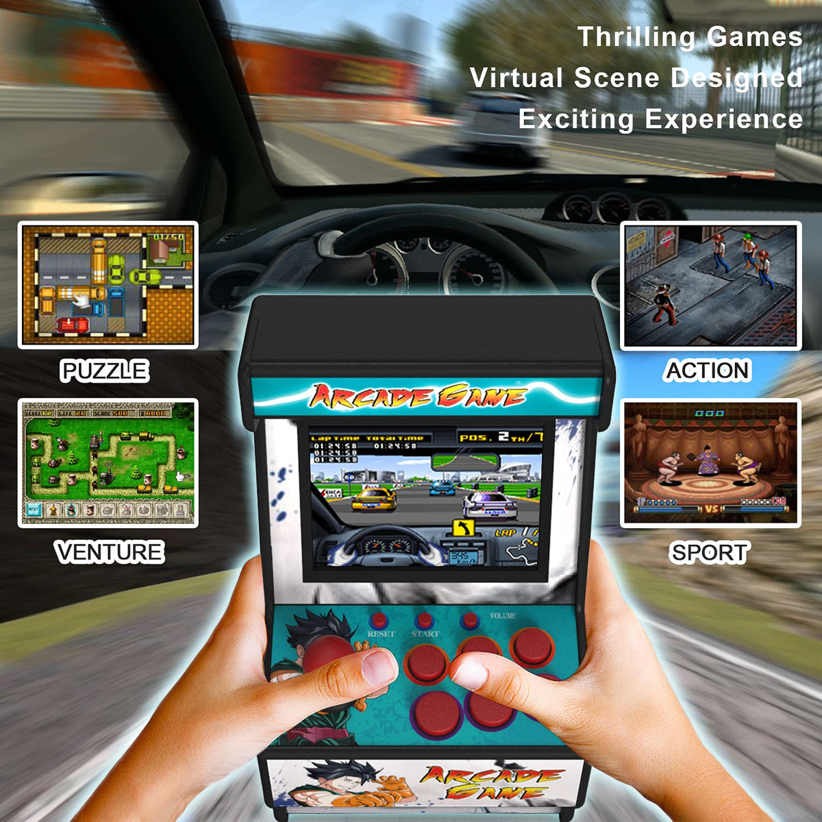 Golden Security Mini Arcade screen close-up highlighting a bright 2.8-inch color display.
