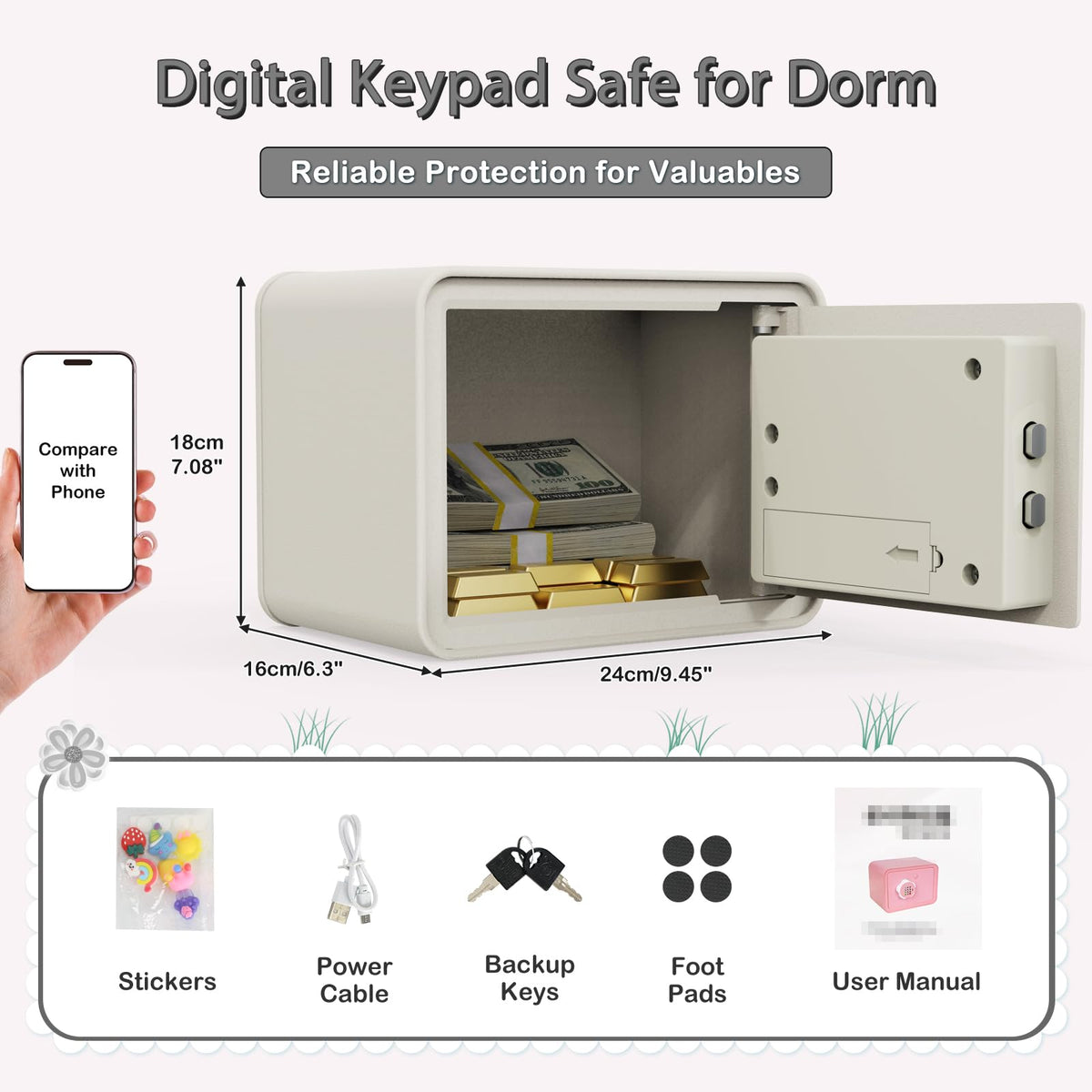 GOLDENKEY mini safe compact dimensions fit desks, shelves, or closets.