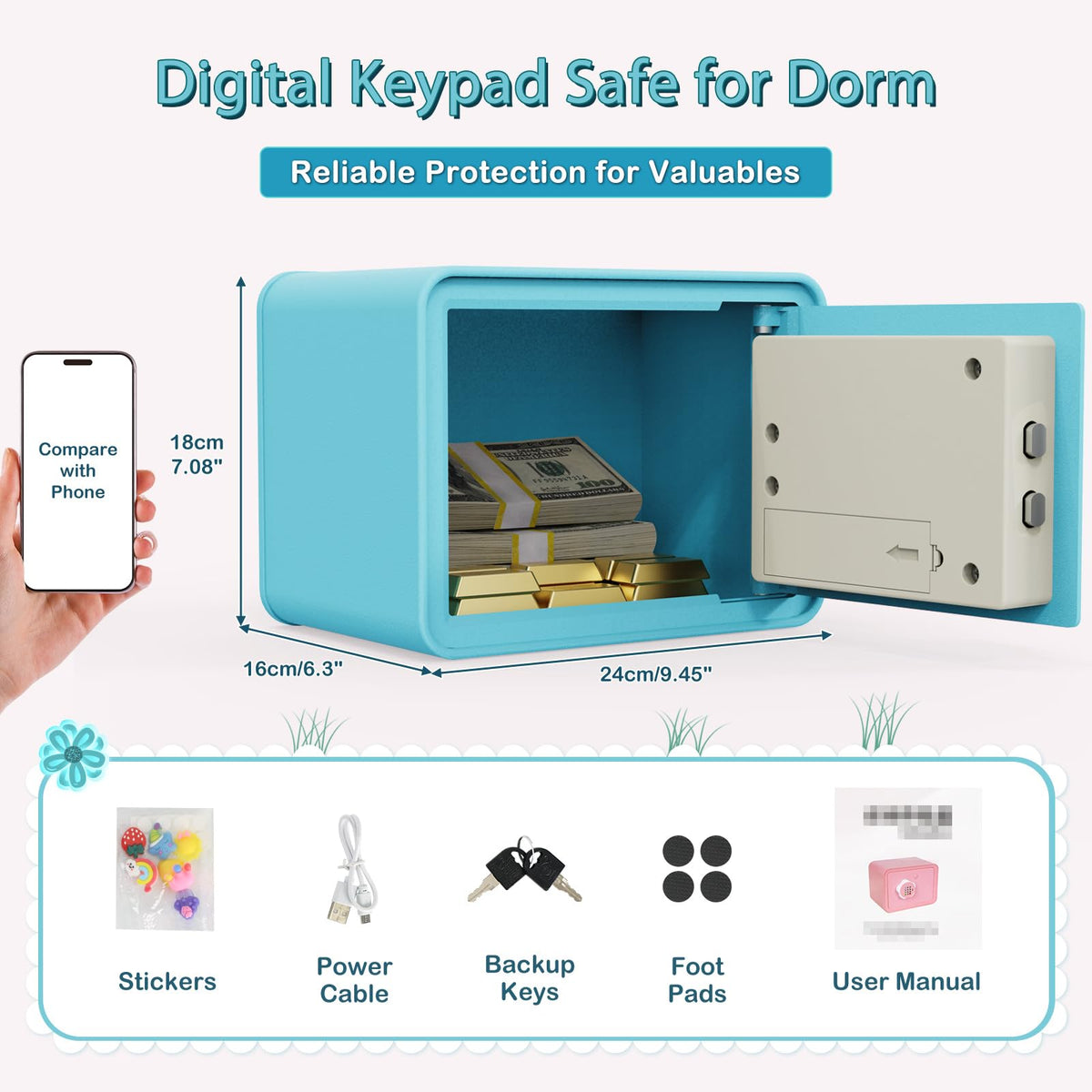 GOLDENKEY Safe placed in a dorm room for secure valuables storage.