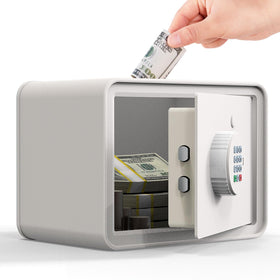 GOLDENKEY Kids Mini Safe white macaron front view secures coins and bills securely.