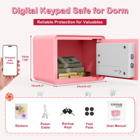 GOLDENKEY pink macaron compact safe fits on a desk or shelf