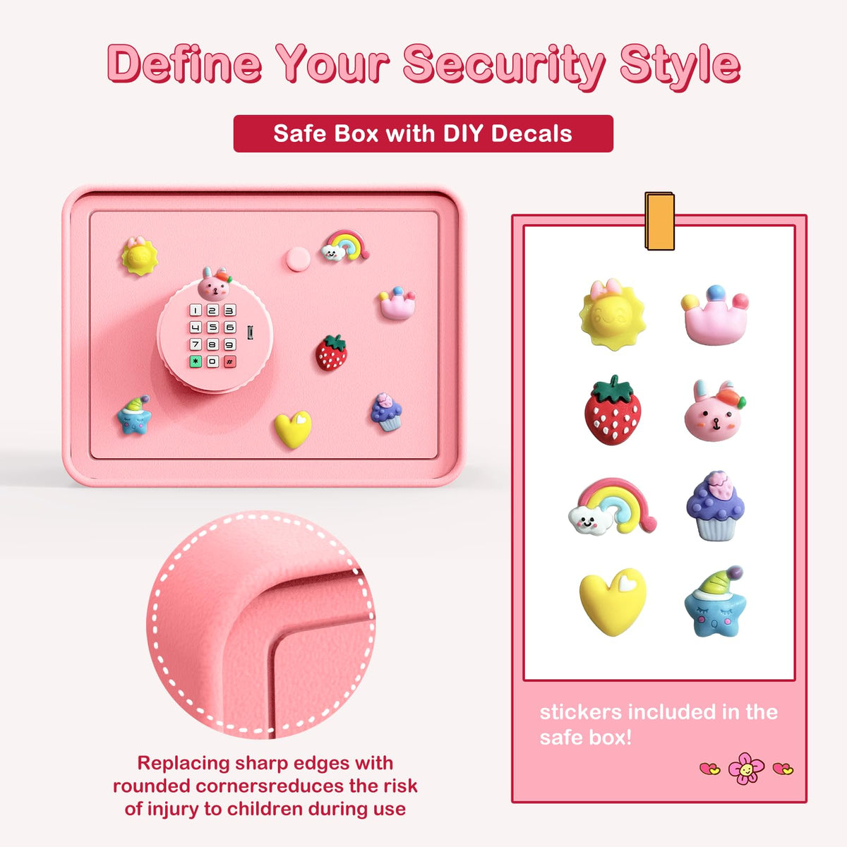 GOLDENKEY pink macaron safe with USB backup for power during outages