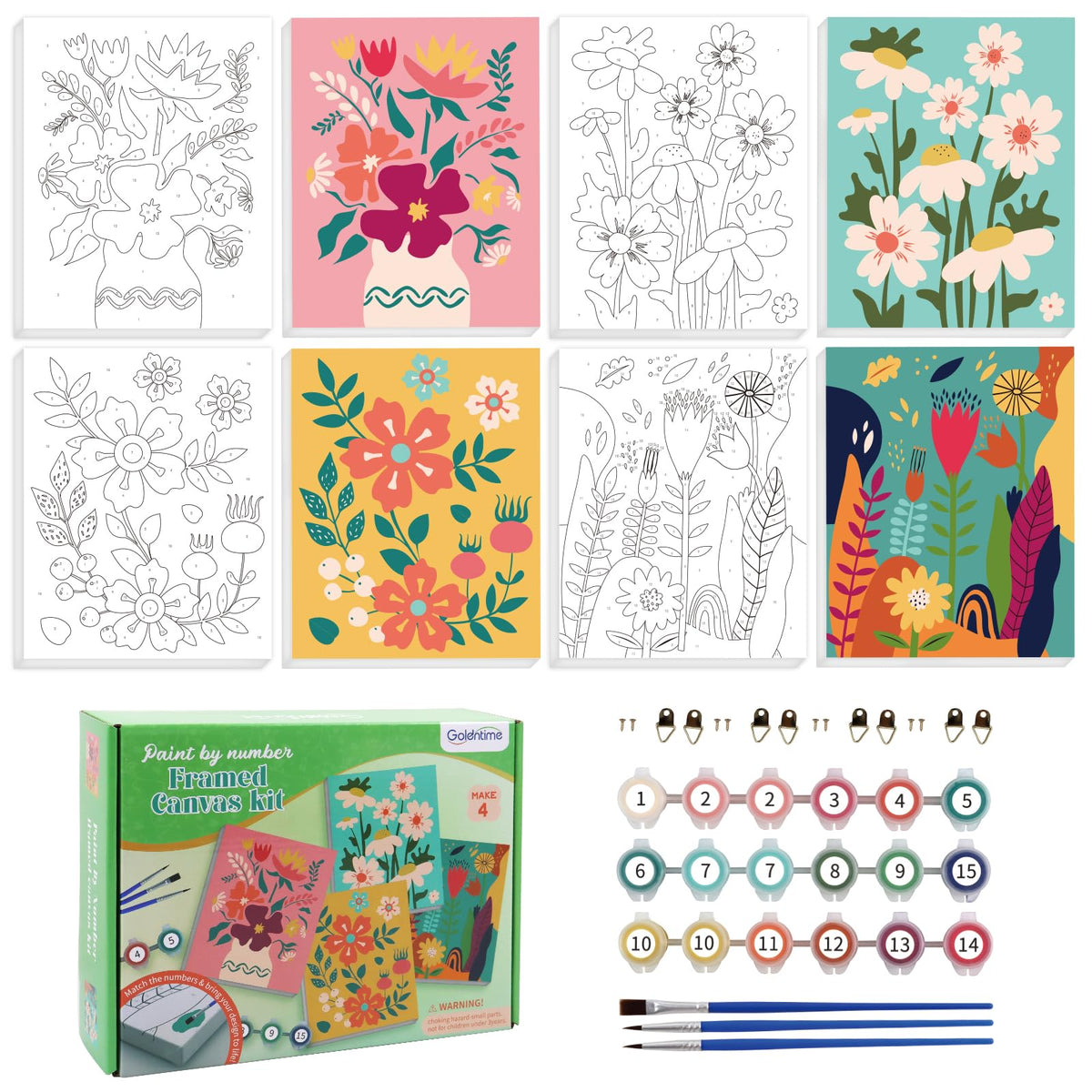Goldentime framed paint by numbers flowers 8x10 kit for relaxing home art