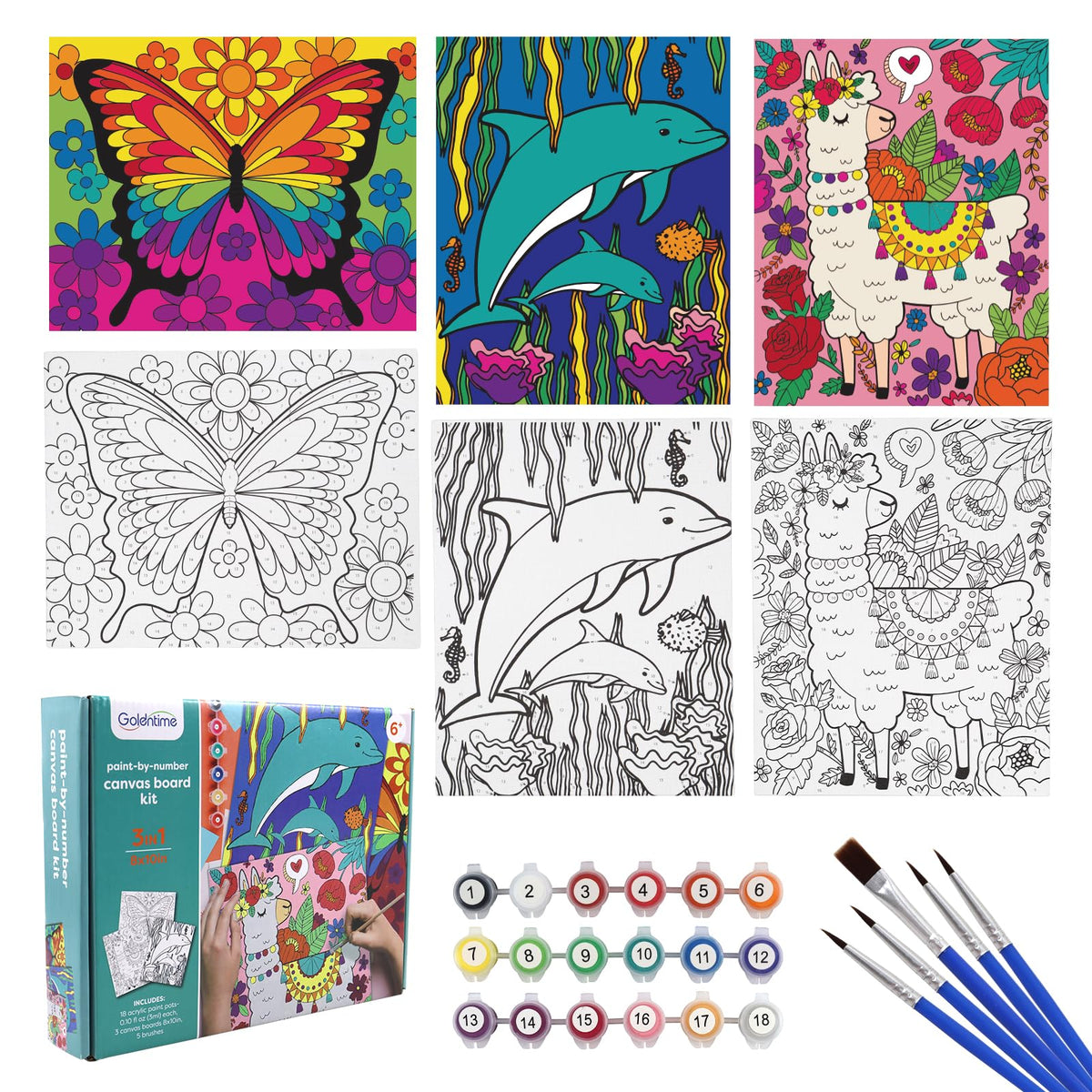 Goldentime kids paint by numbers butterfly canvas 8x10, vibrant colors for focused creativity