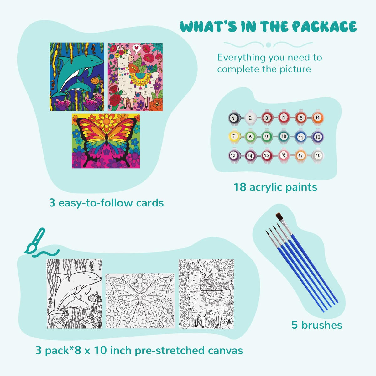 Goldentime kids paint by numbers dolphin canvas 8x10, calming activity for attentive play