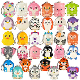 GOLDGE 32-pcs squishy animal keychains in a gift box for party favors