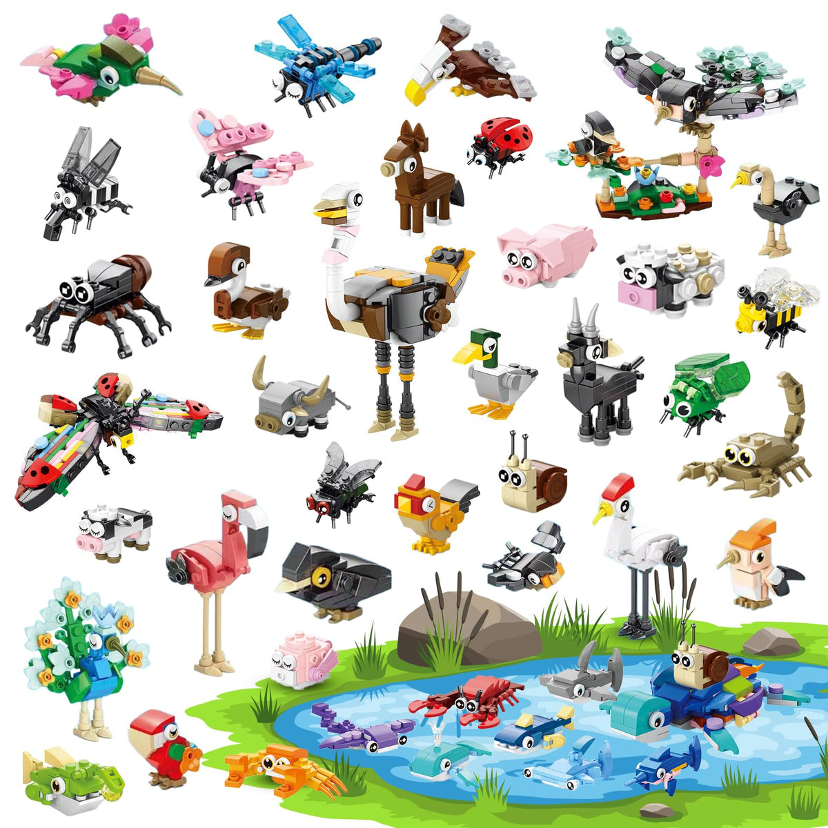 Goldge 40-piece party favor set with mini animal blocks for kids.