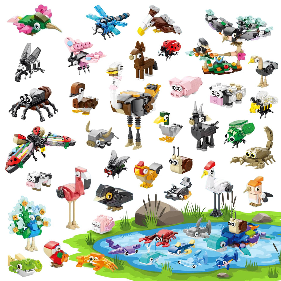 Goldge 40-piece party favor set with mini animal blocks for kids.