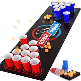 GOLDGE beer pong table mat 63x23 on a standard table, fast setup.