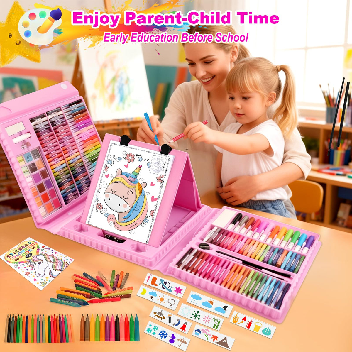 Goldge portable travel art kit supports art sessions anywhere.