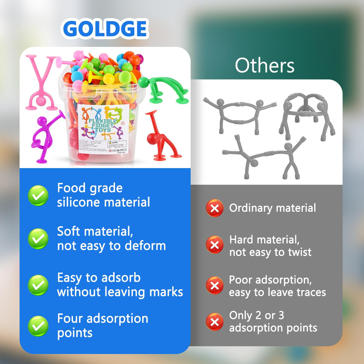 GOLDGE humanoid suction toy collection invites building and fine motor practice.
