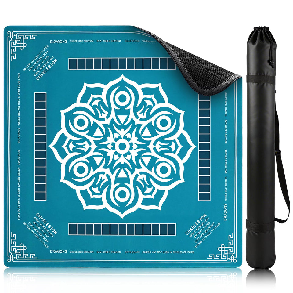 Goldge Mahjong Mat 31.5-inch flat lay shows crease-free play for family tables