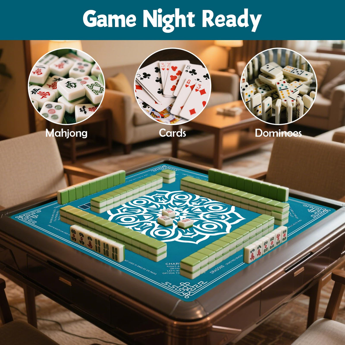 Goldge Mahjong Mat table compatibility fits most tables for flexible setup