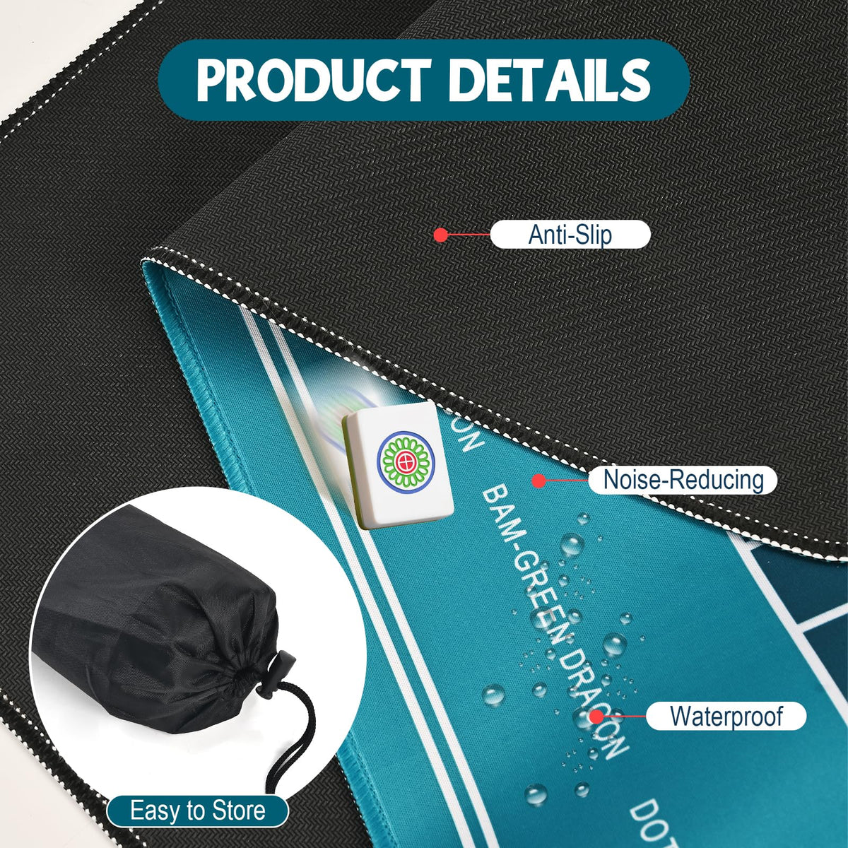 Goldge Mahjong Mat waterproof edge protects against spills and wear