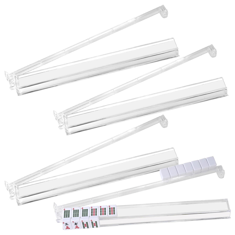 Goldge mahjong racks with pushers front view in clear acrylic.