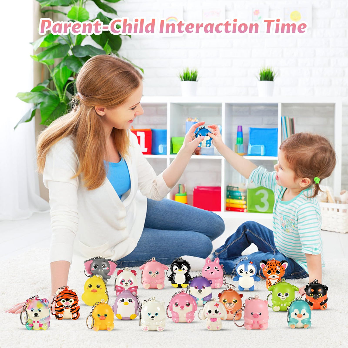 GOLDGE squishy animal keychains in classroom rewards display
