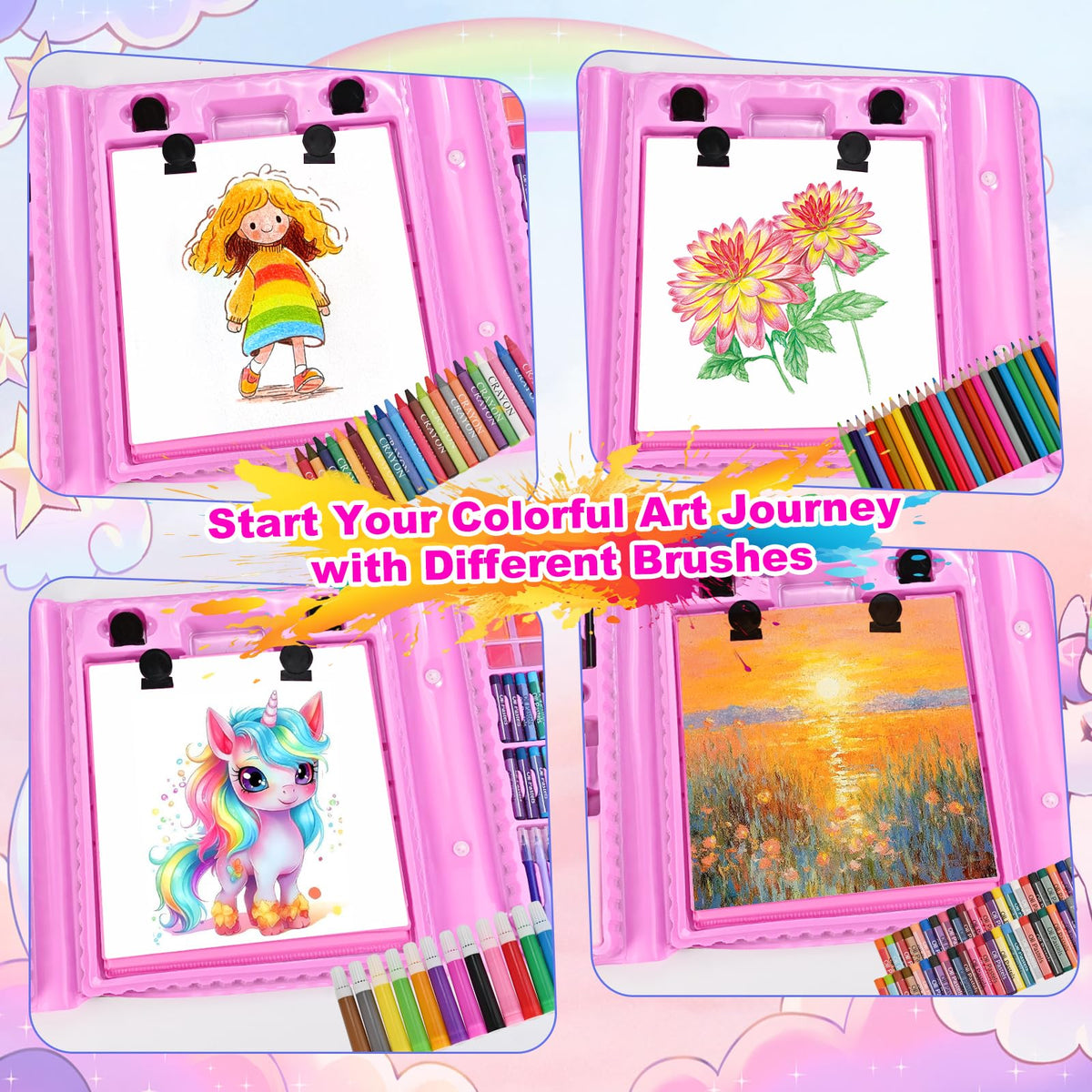 Goldge themed coloring books and stencils spark creative play and exploration.