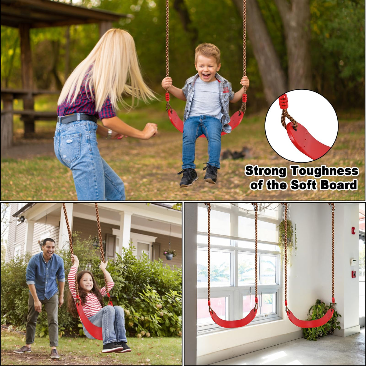Goldge U-board seat provides comfortable seating during swings