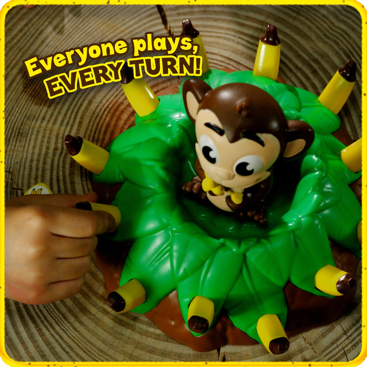 Goliath Banana Blast banana-pulling action highlights hand-eye coordination in a playful challenge.