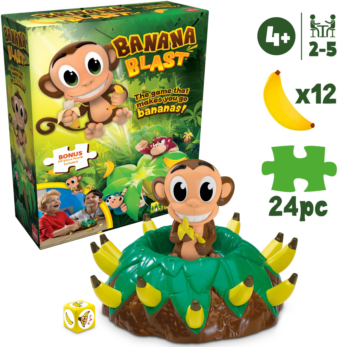 Goliath Banana Blast die roll builds anticipation as players decide how many bananas to pull.
