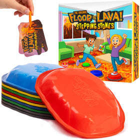Goliath Floor is Lava stones arranged for safe indoor play to boost balance.