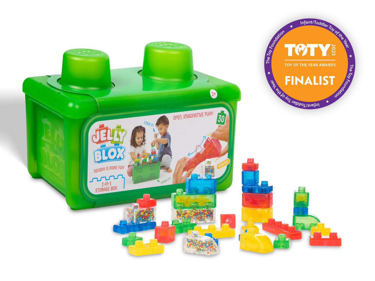Goliath Jelly Blox colorful blocks arranged for stack-and-build pretend play.
