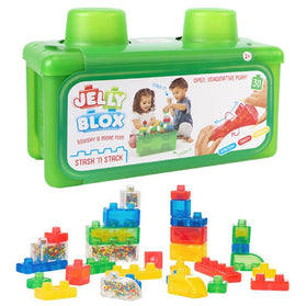 Goliath Jelly Blox Stash 'N Stack case open lid for quick storage and on-the-go play.