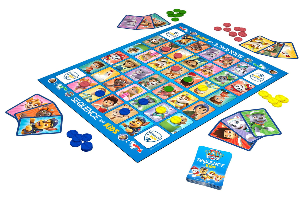Goliath Paw Patrol Sequence chips in four colors help players track moves clearly.