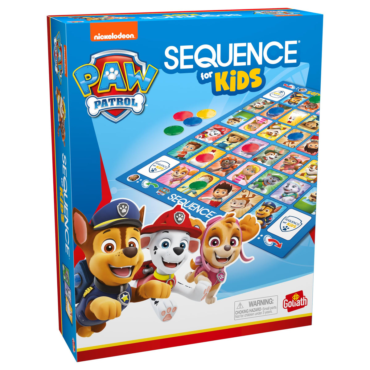 Goliath Paw Patrol Sequence packaging shows complete game contents for easy setup.
