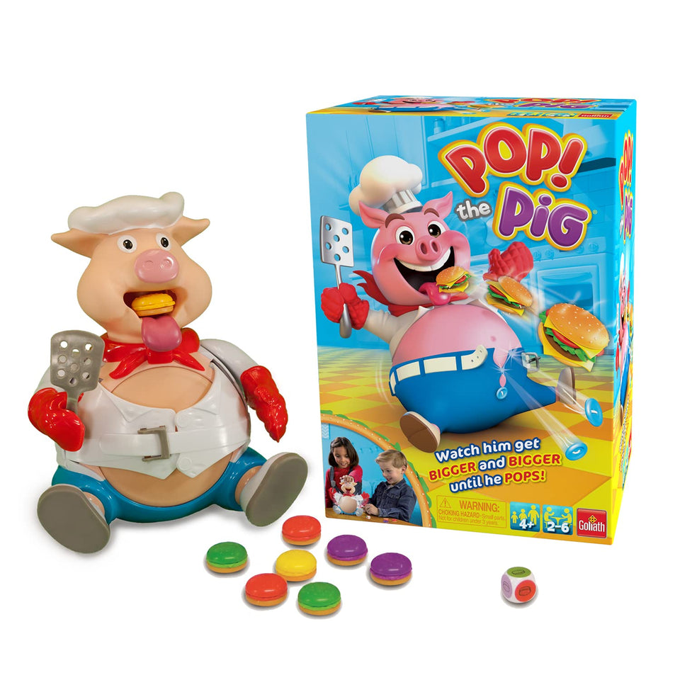 Goliath Pop The Pig belly-burst moment showing expandable belly for counting play