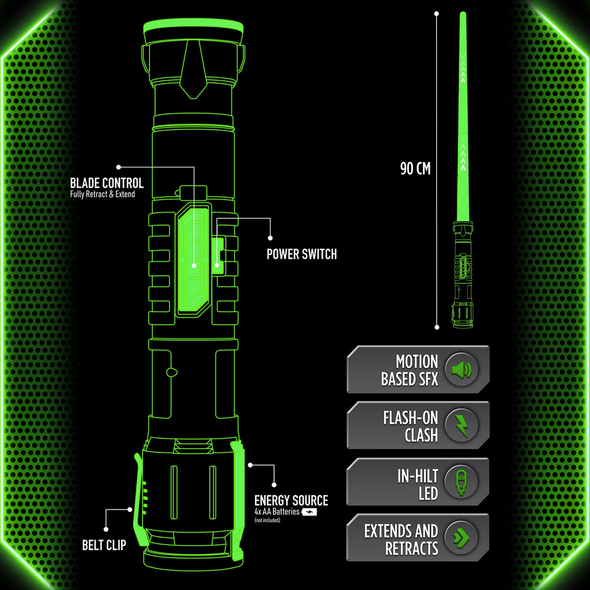 Goliath Power Saber belt clip for mobile play.