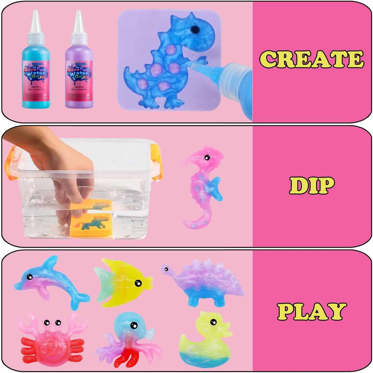 Golinkid Aqua Fairy Water Gel in 6 bottles ready for easy mixing.