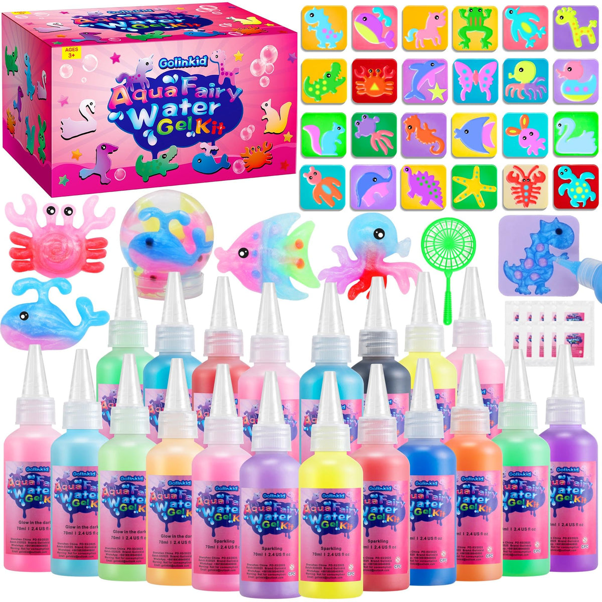 Golinkid Magic Water Elf Kit bottles showing 70ml containers for colorful play.