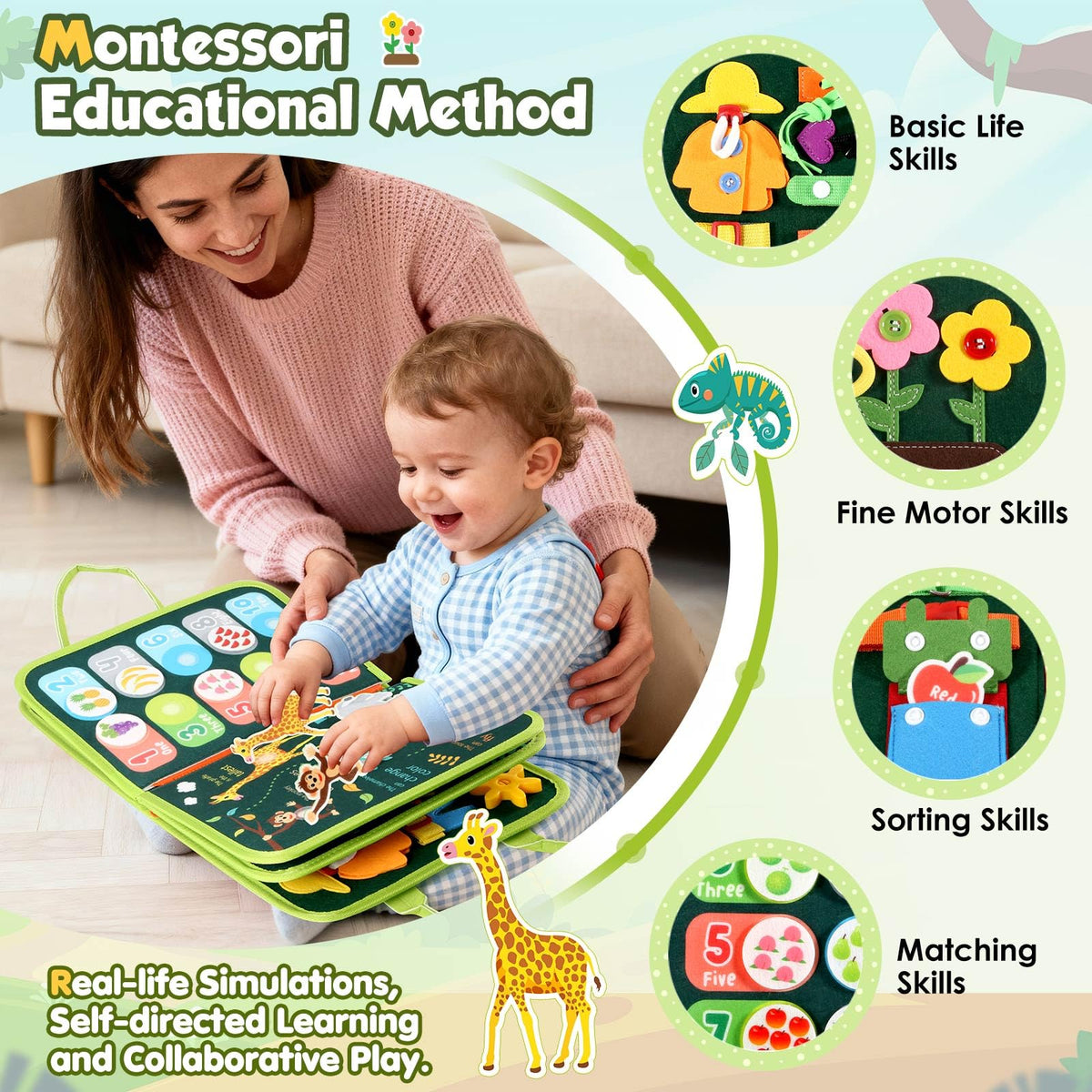 GOLIYEAN Toddler Busy Board with alphabet and numbers for early literacy
