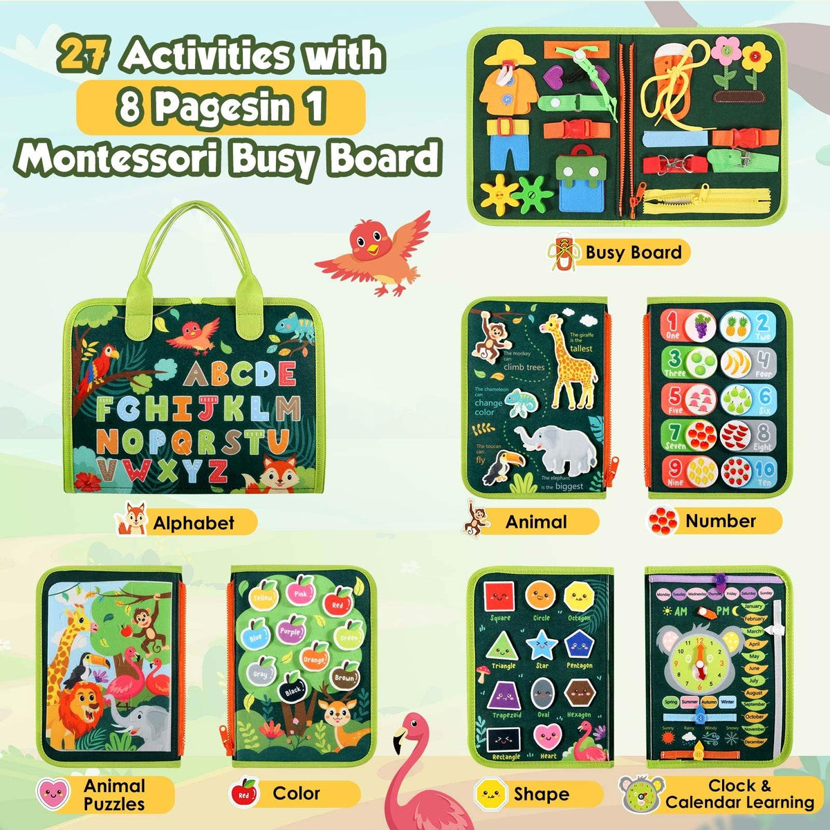 GOLIYEAN Busy book in use during on-the-go learning activity for toddlers