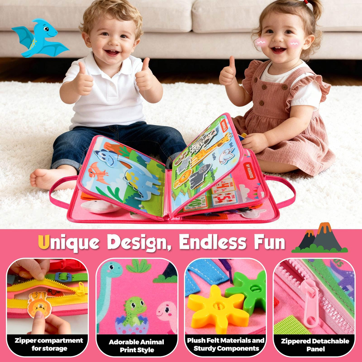 GOLIYEAN travel-friendly toddler busy board for car or plane journeys.